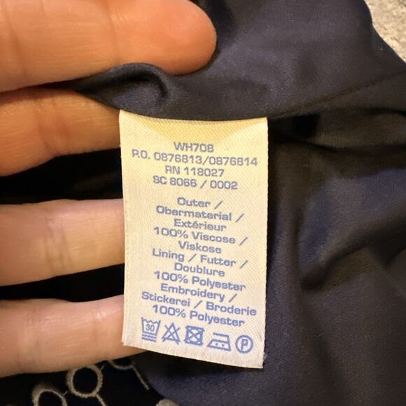 Boden Navy Blue White Embroidered Shift Dress Short Scalloped Sleeve Size 4 Long - Picture 11 of 11